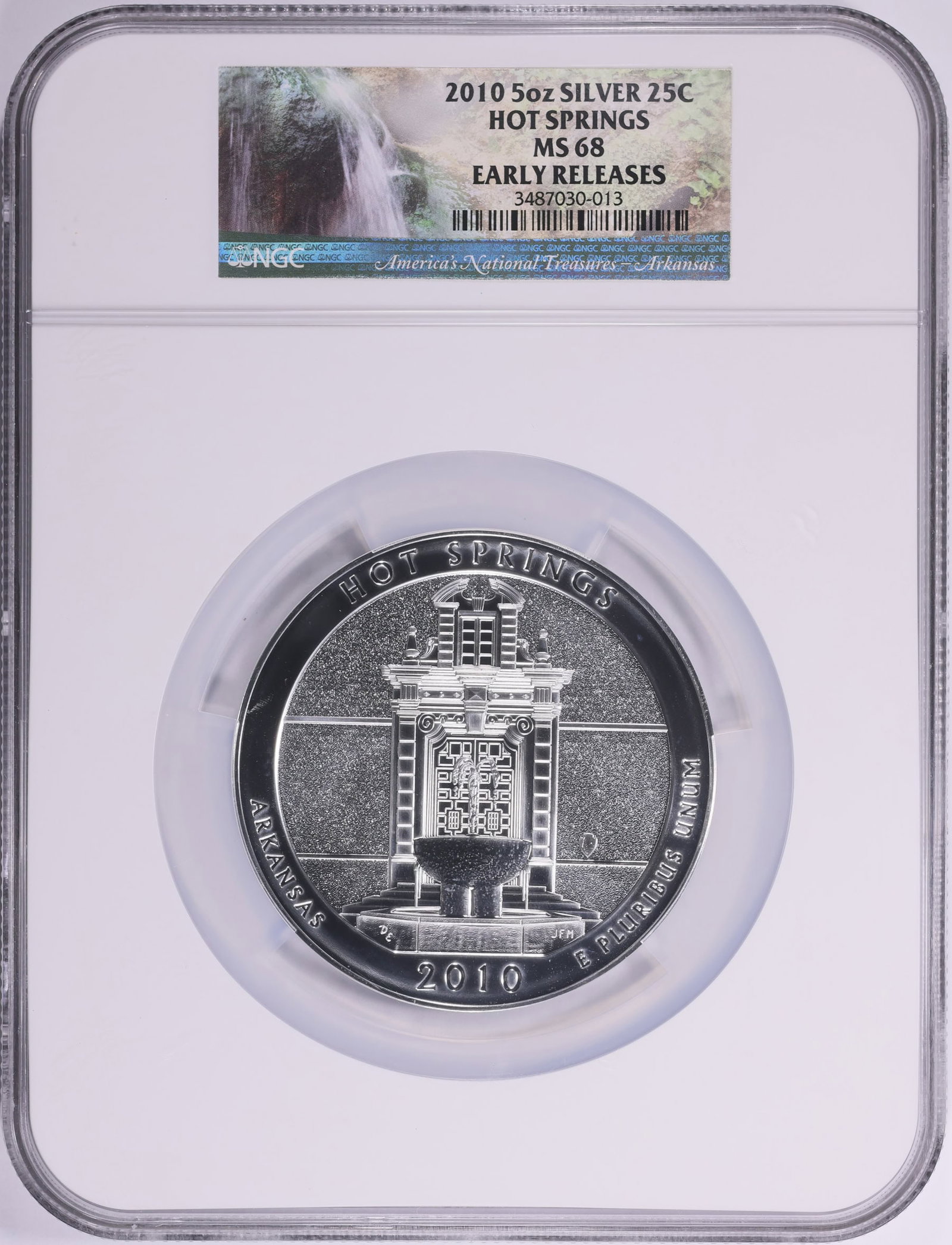 2010-P Hot Springs NP 5 oz Silver Quarter ? NGC MS68 Early Releases ? America the Beautiful ATB: 2010 America the Beautiful 5 oz. Silver Quarter ? Hot Springs National Park. Offered here is a beautiful 2010-P Hot Springs National Park 5 oz. Silver Quarter, part of the popular America the