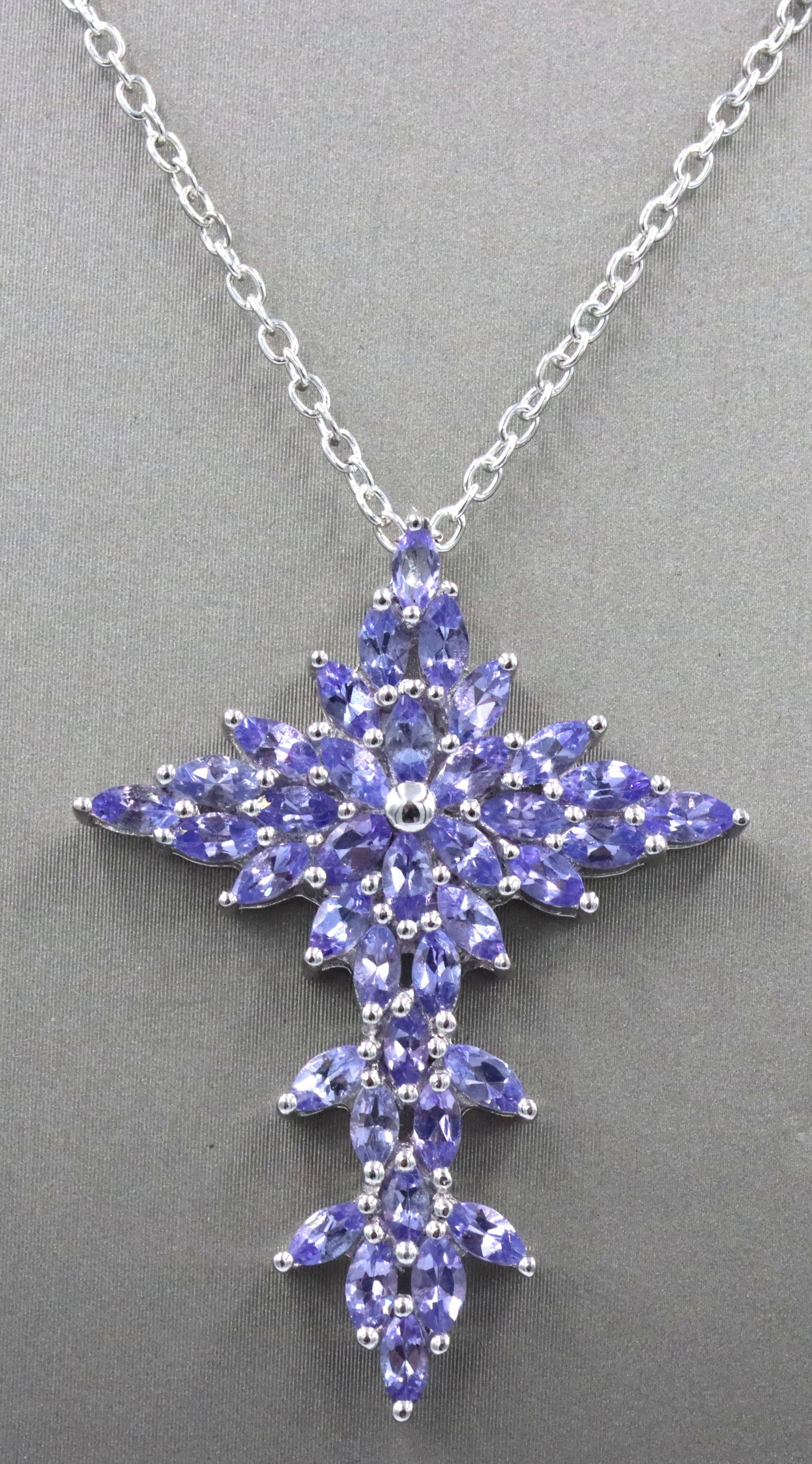 925 Sterling silver Tanzanite cross pendant on chain (1 of 5)