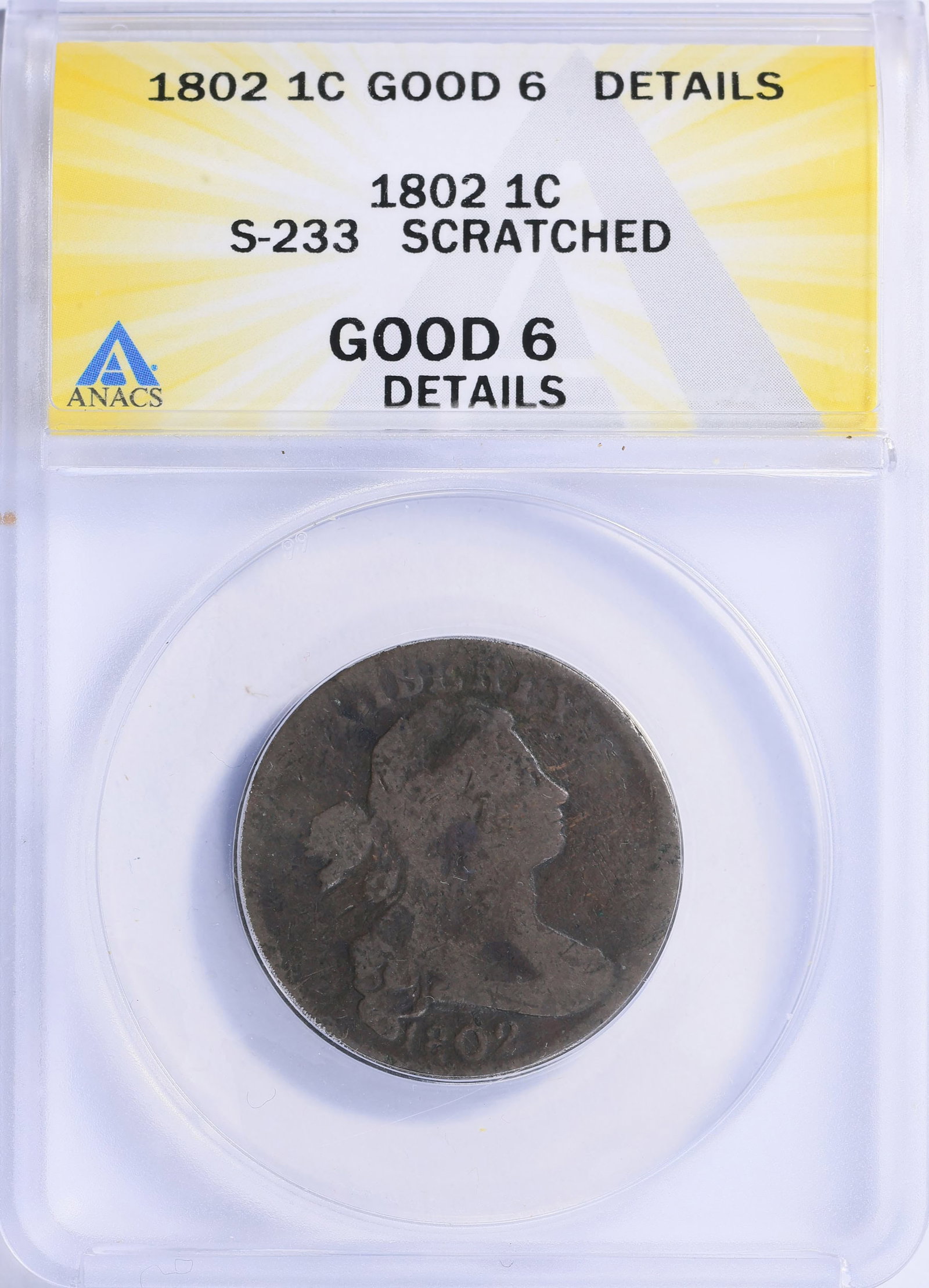 1802 Draped Bust Large Cent S-233 ANACS G-06 Details Early U.S. Copper Coin (1 of 2)