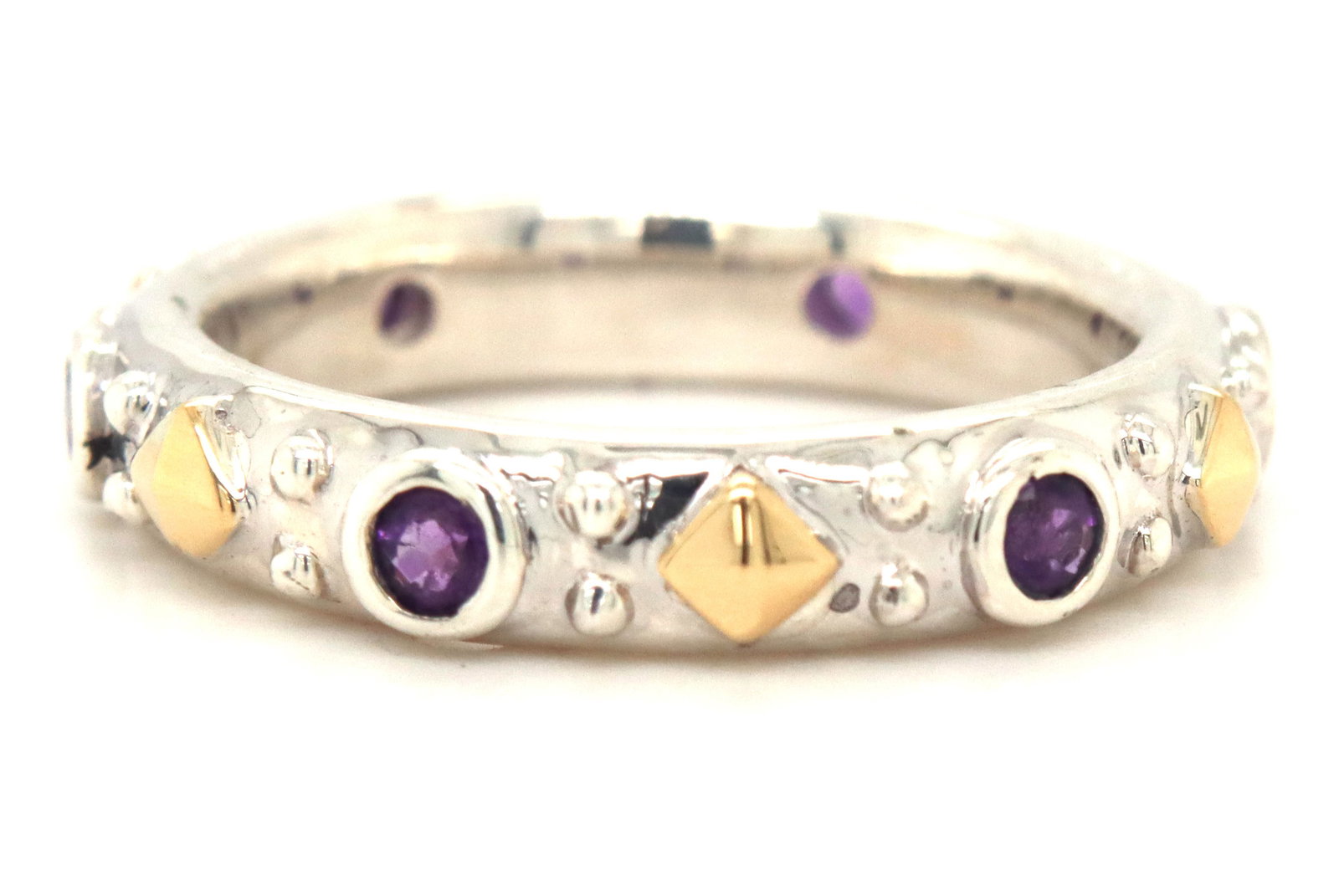 Gabriel & Co two tone bezel set amethyst stackable band - 3