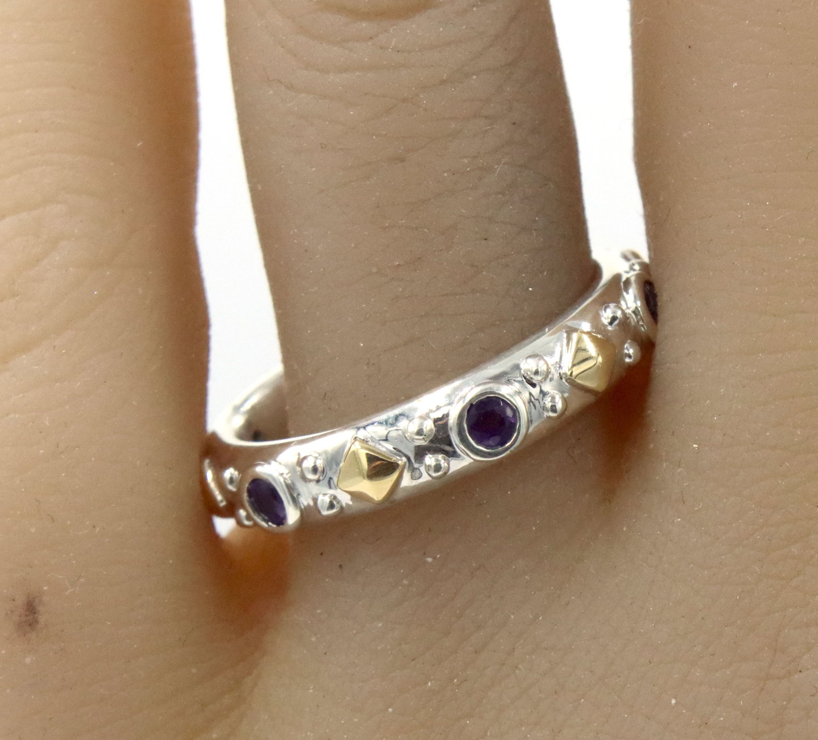 Gabriel & Co two tone bezel set amethyst stackable band - 4