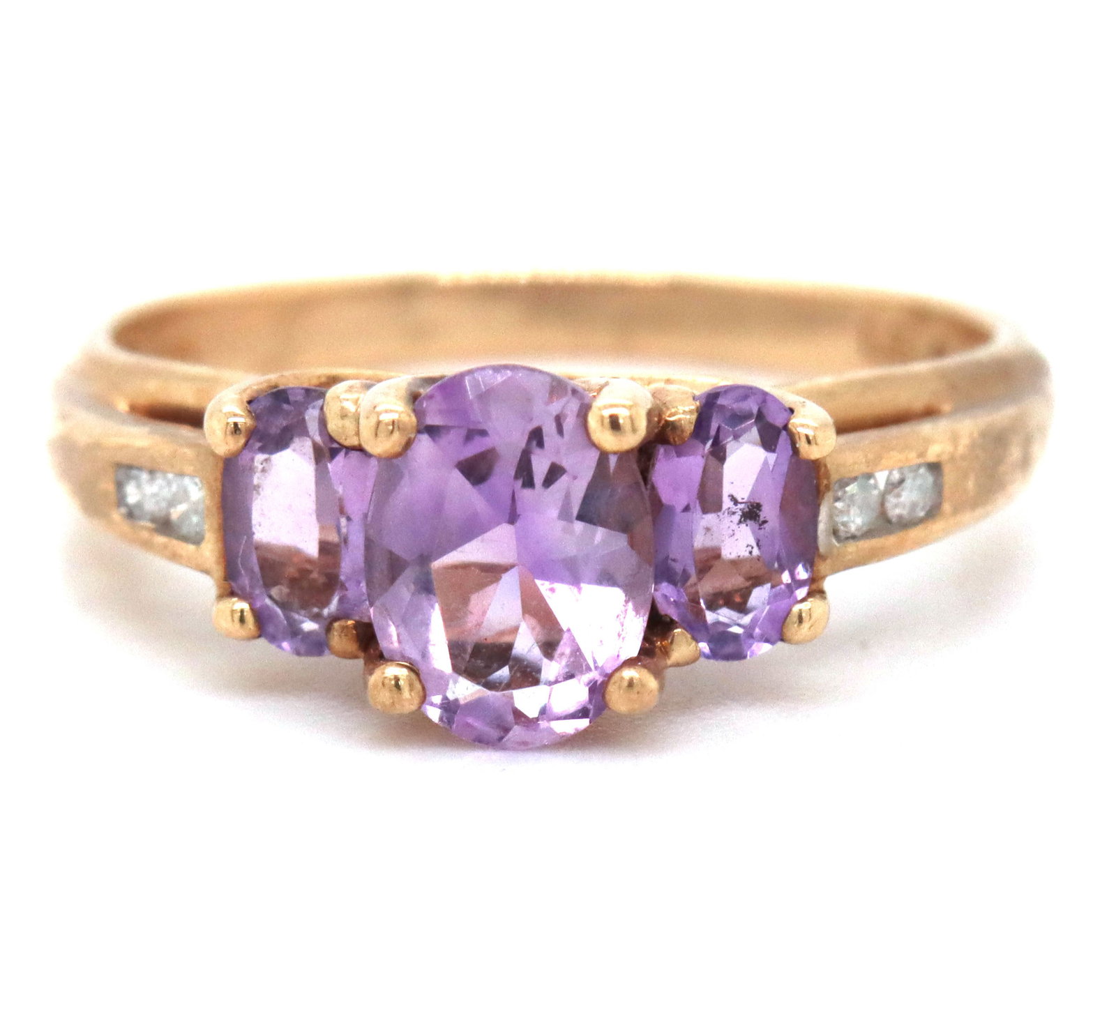 10kt Yellow gold 3 stone Amethyst and diamond ring (1 of 4)