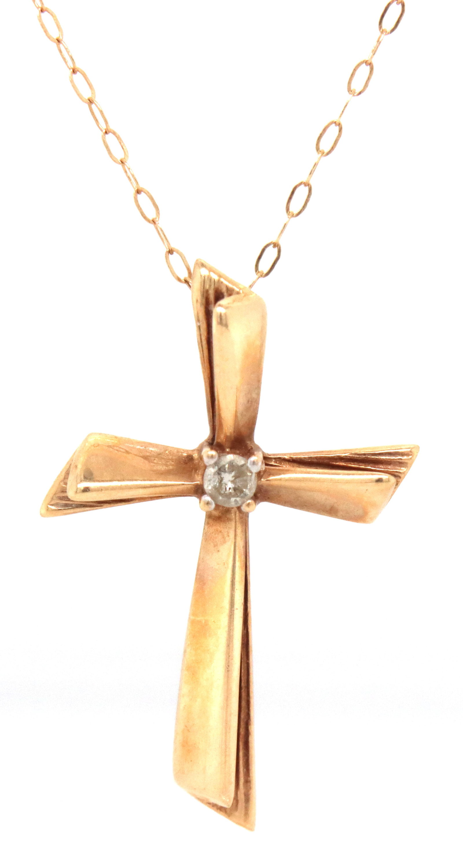 10kt Yellow gold diamond cross pendant on chain (1 of 4)