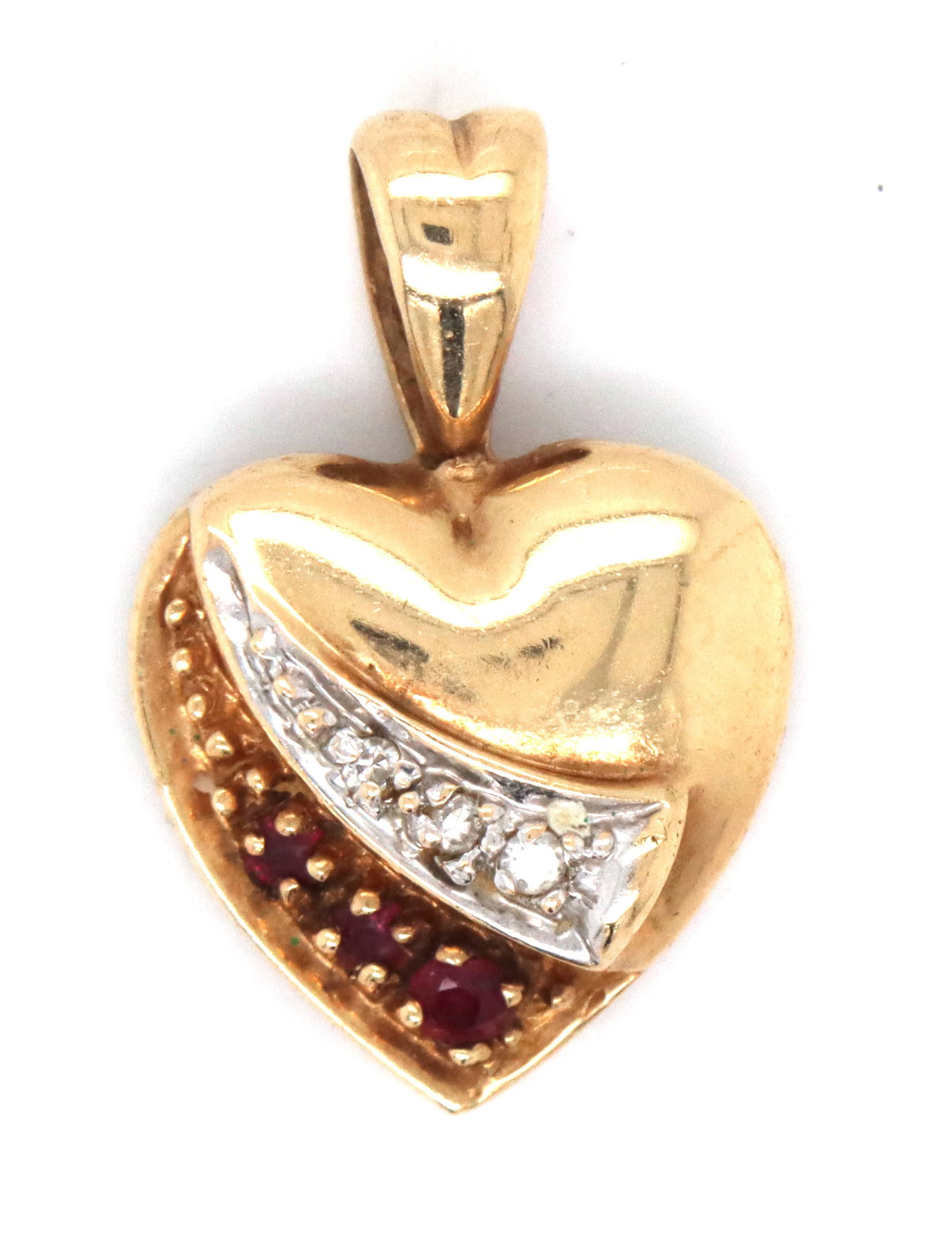 10kt Yellow gold ruby and diamond heart shaped pendant (1 of 3)