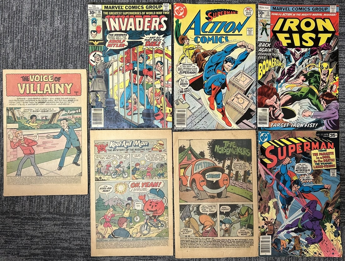 Vintage Comic Book Lot ? Marvel & DC Bronze Age (Invaders #19, Iron Fist #13, Superman Action Comics (1 of 8)