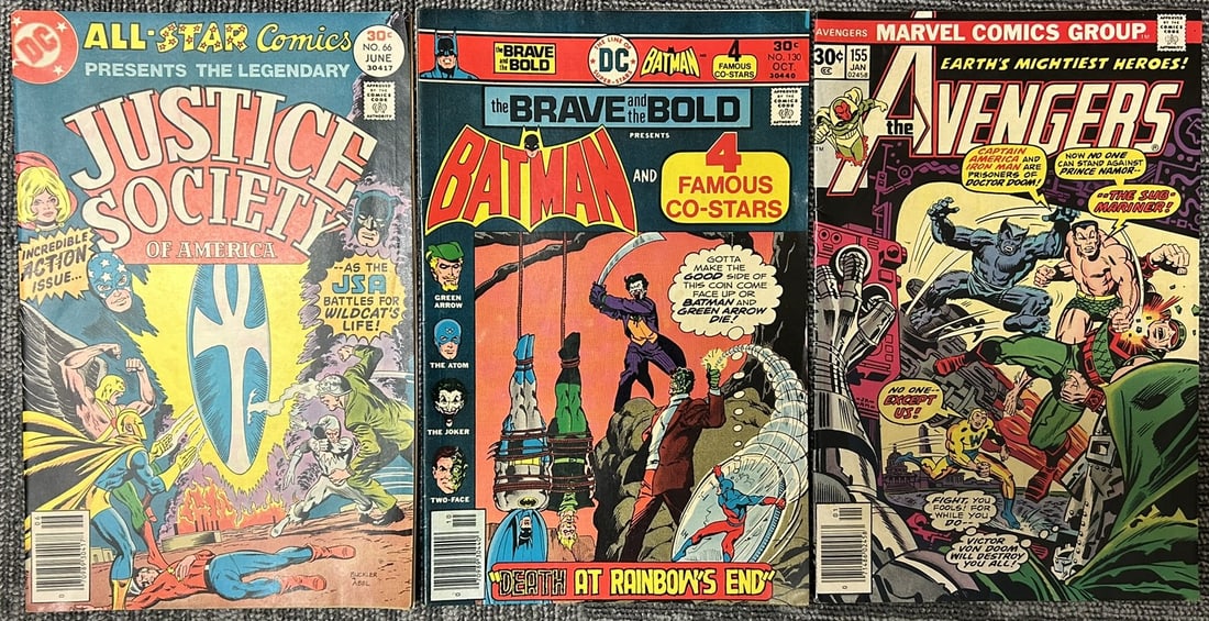 Vintage DC & Marvel Comic Book Lot ? All-Star Comics #66, Brave & the Bold #130, Avengers #155 (1970 (1 of 5)