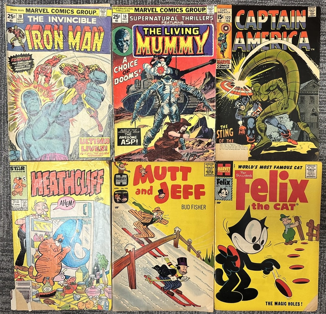 Vintage Comic Book Lot (6) Marvel Iron Man #70, Captain America #122, Living Mummy + Felix, Heathcli (1 of 8)