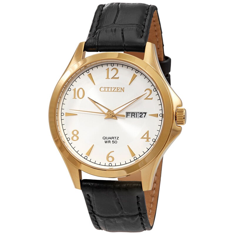 Citizen Quartz Silver Dial Black Leather Men?s Watch (1 of 3)
