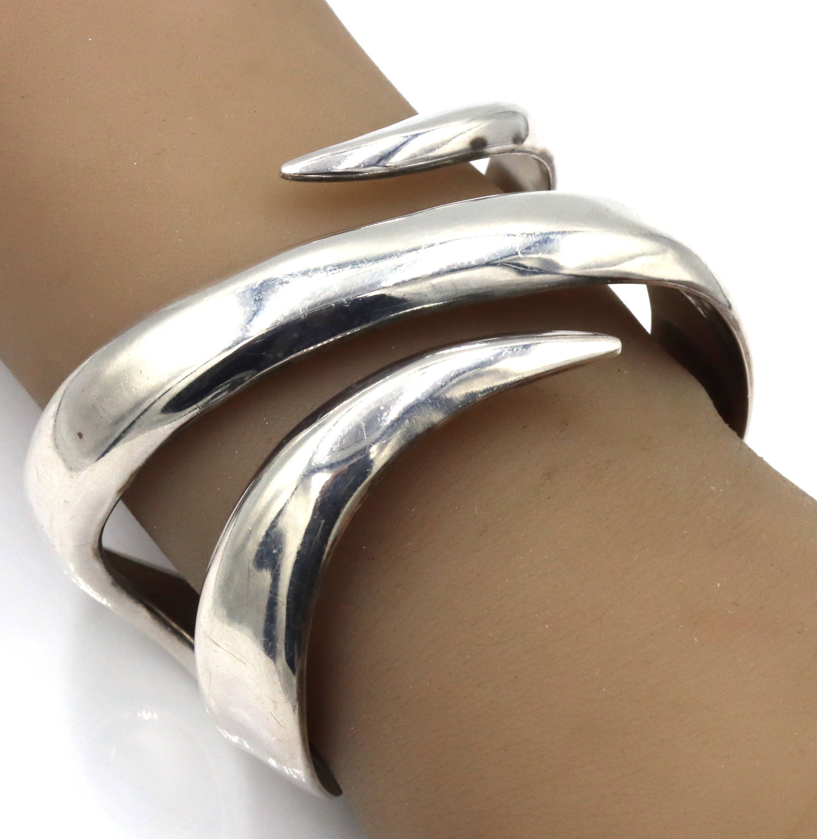 925 Sterling silver Mexico signed cuff bangle - 7