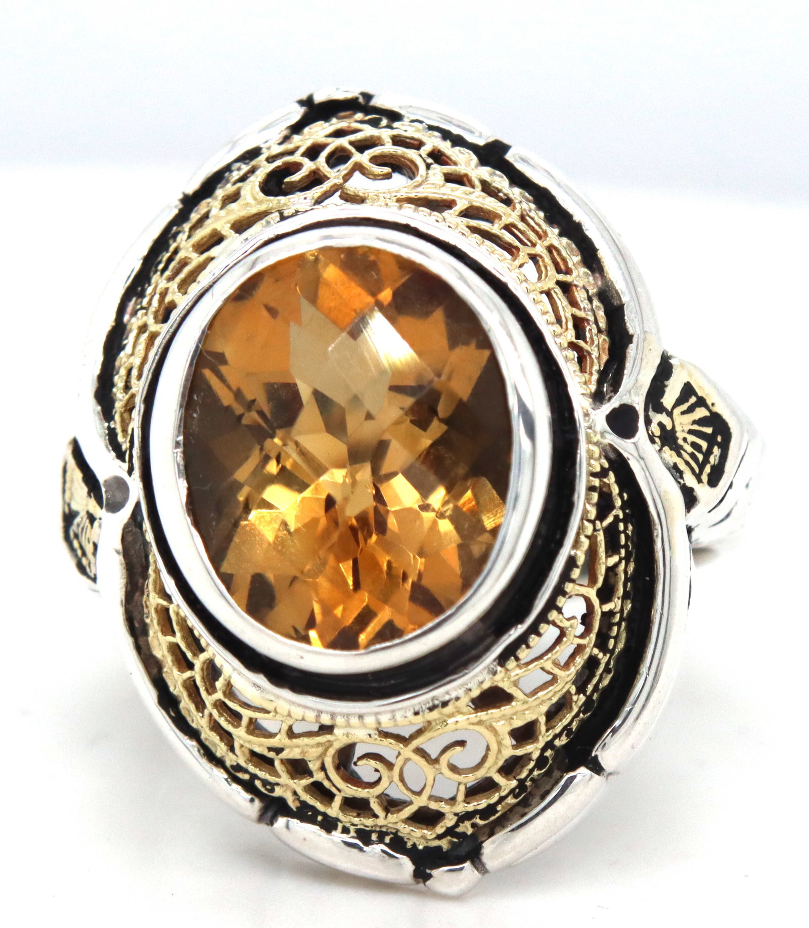 Bezel set oval Citrine open art Filigree cocktail ring (1 of 4)