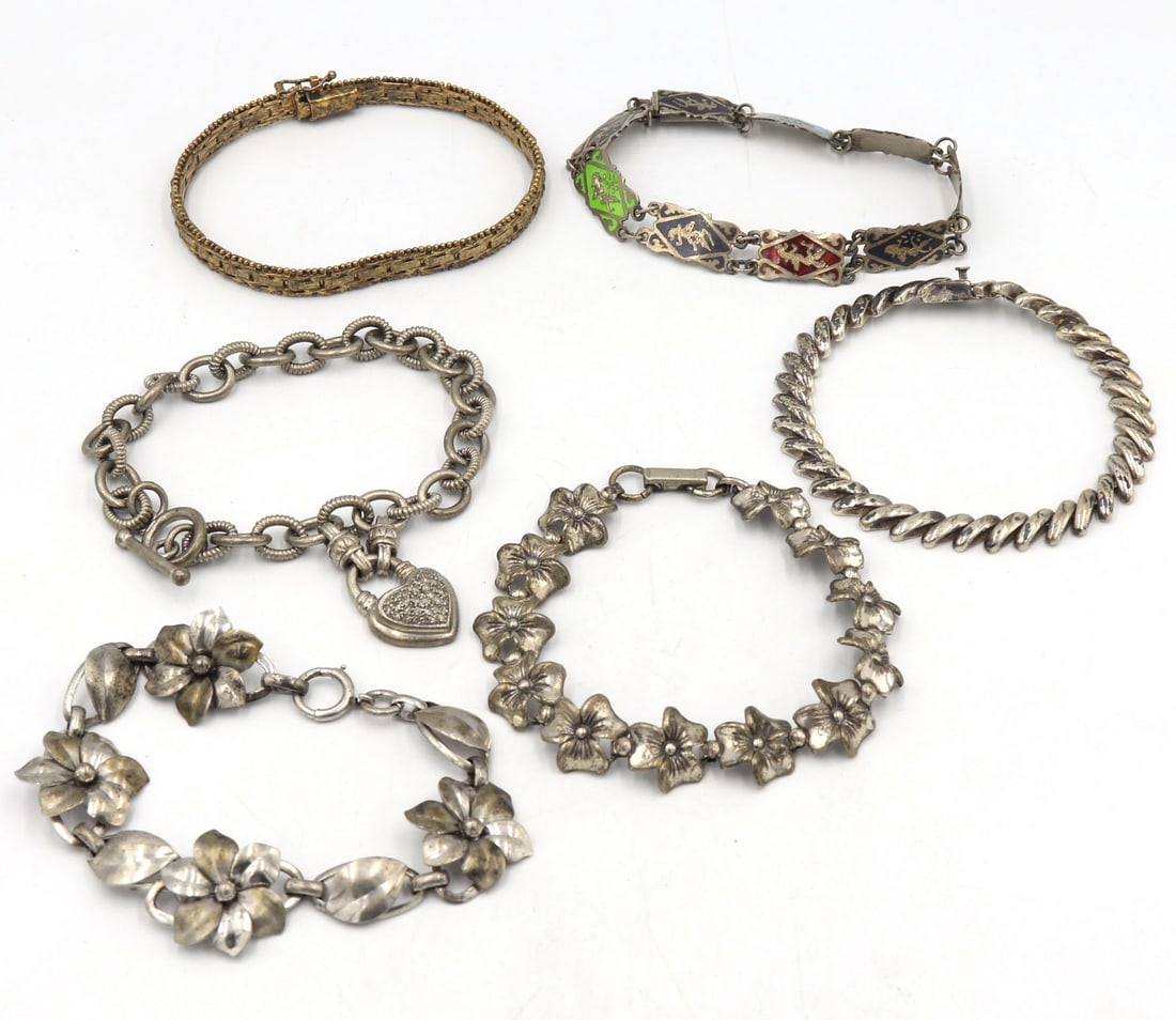 Group lot of vintage 925 sterling silver bracelets (1 of 10)