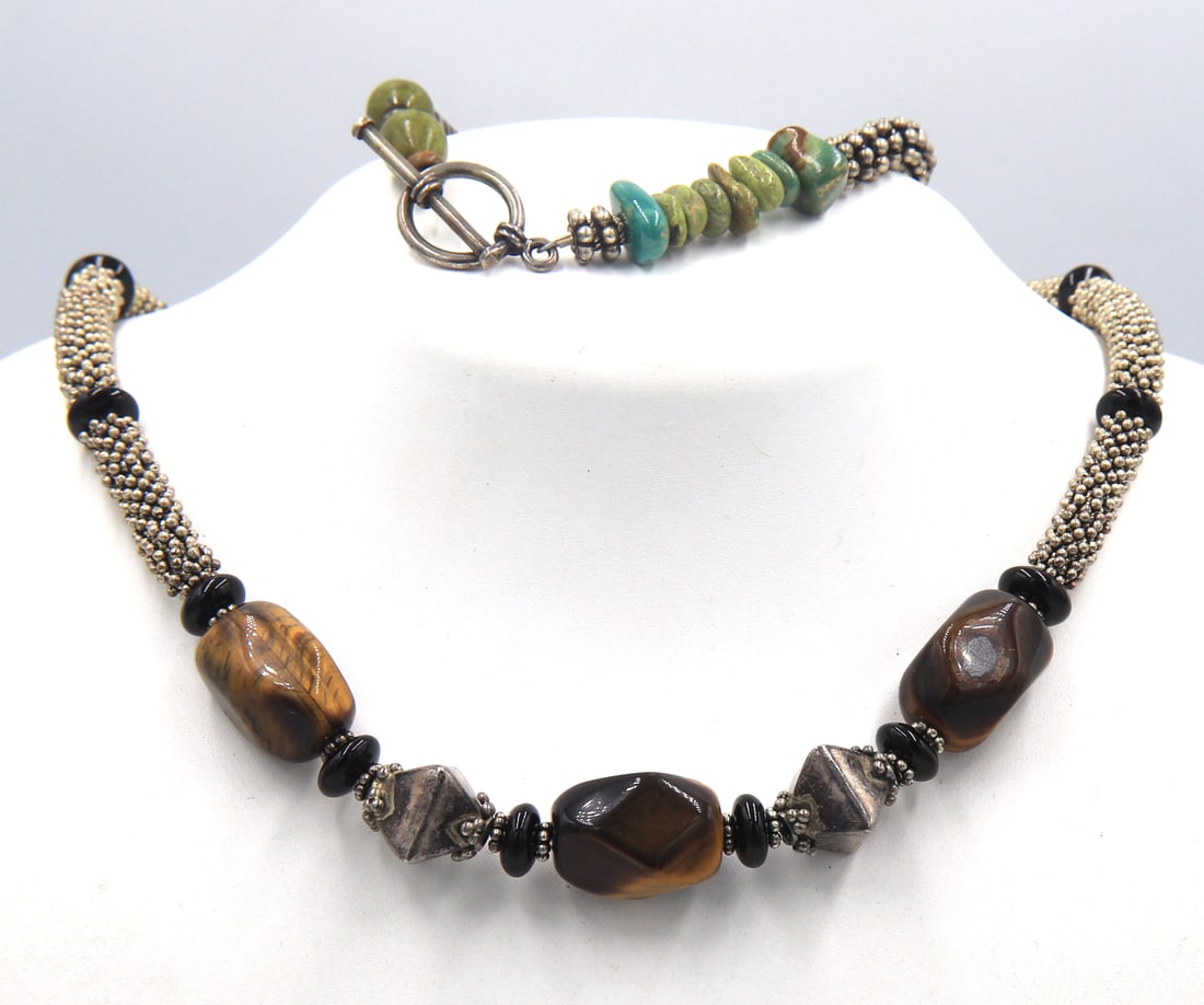 Vintage 925 sterling silver tiger eye necklace and turquoise bracelet (1 of 8)
