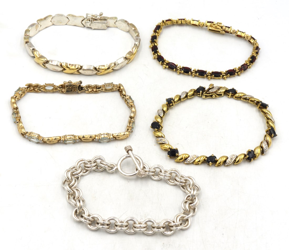 Group lot of 5 Vintage 925 sterling silver bracelets (1 of 10)