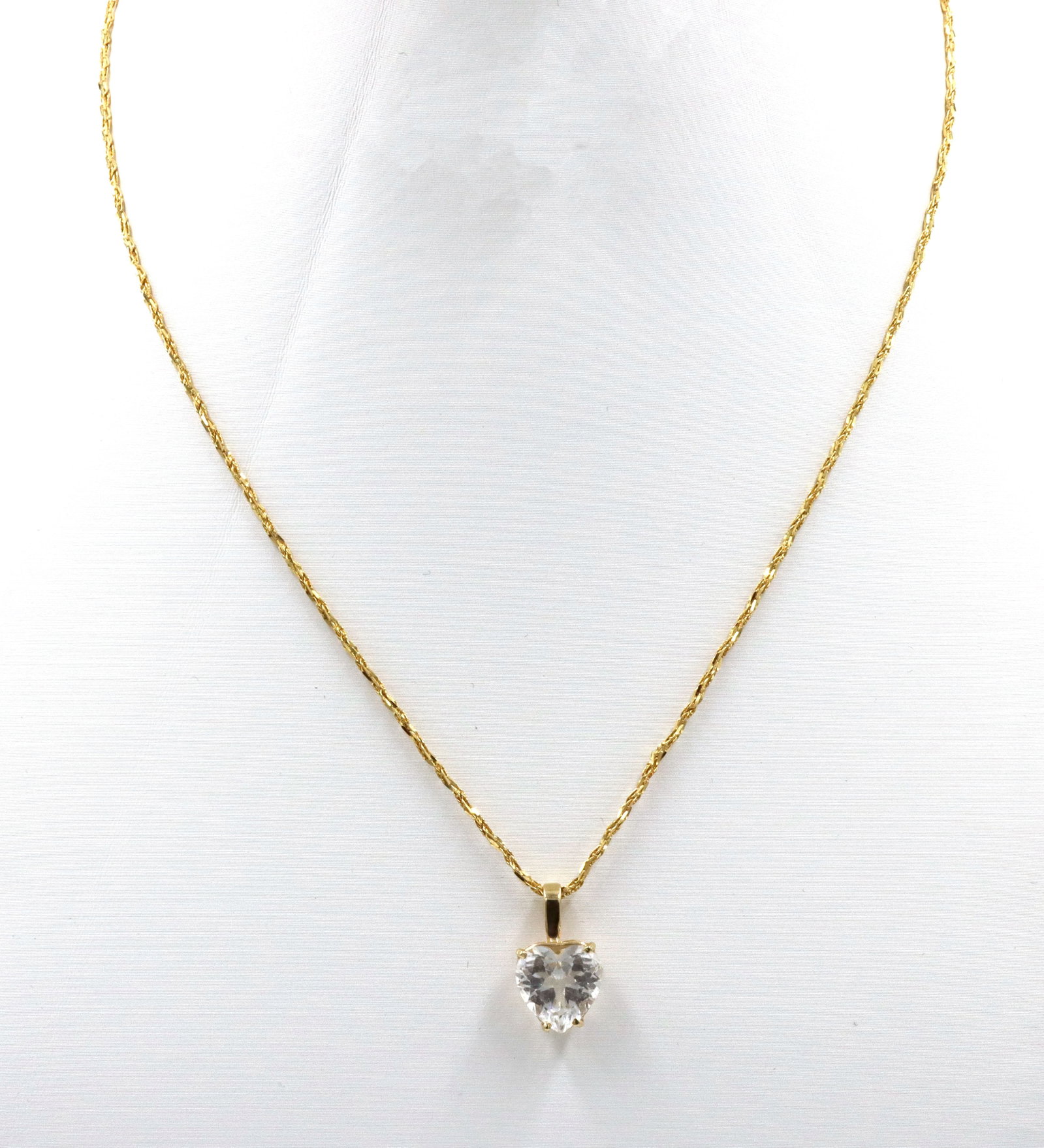 14kt Yellow gold cubic zirconia heart shaped pendant on chain (1 of 5)