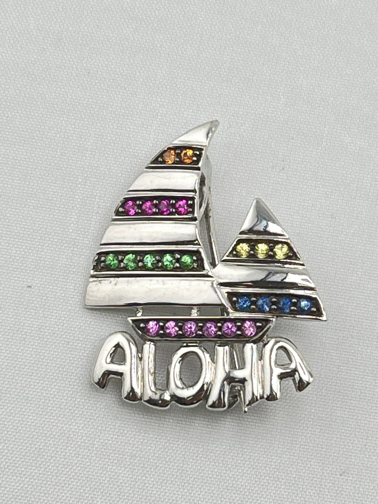 14KT White Gold Saliboat Aloha Brooch (1 of 5)