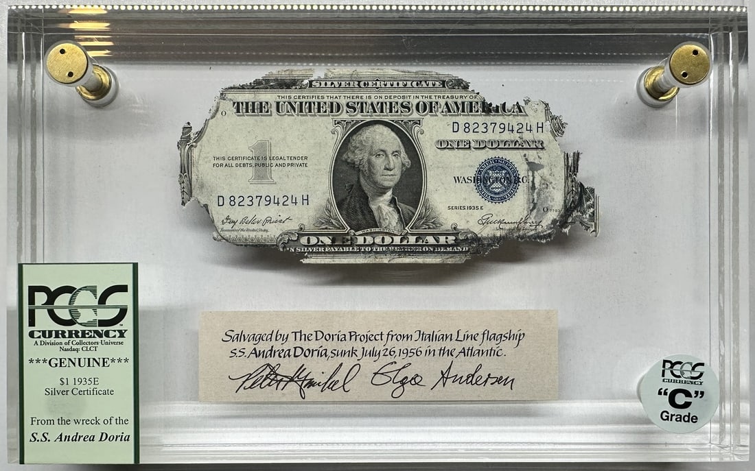 1935-E $1 Silver Certificate ? S.S. Andrea Doria Shipwreck Recovery ? PCGS Grade B ? w/ Case & COA (1 of 11)