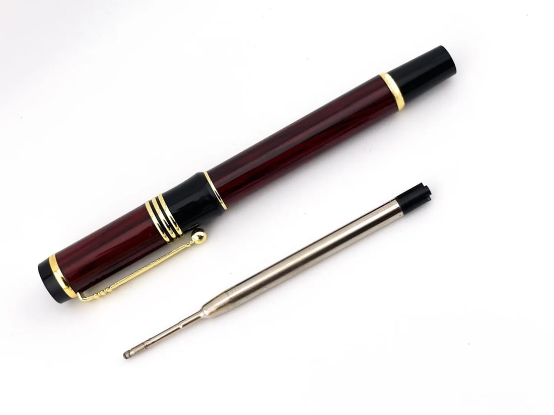 Pierre Lorren Antique Meander Rollerball Pen Set ? 18K Gold Overlay on Silver Metal, Handmade Engrav (1 of 6)