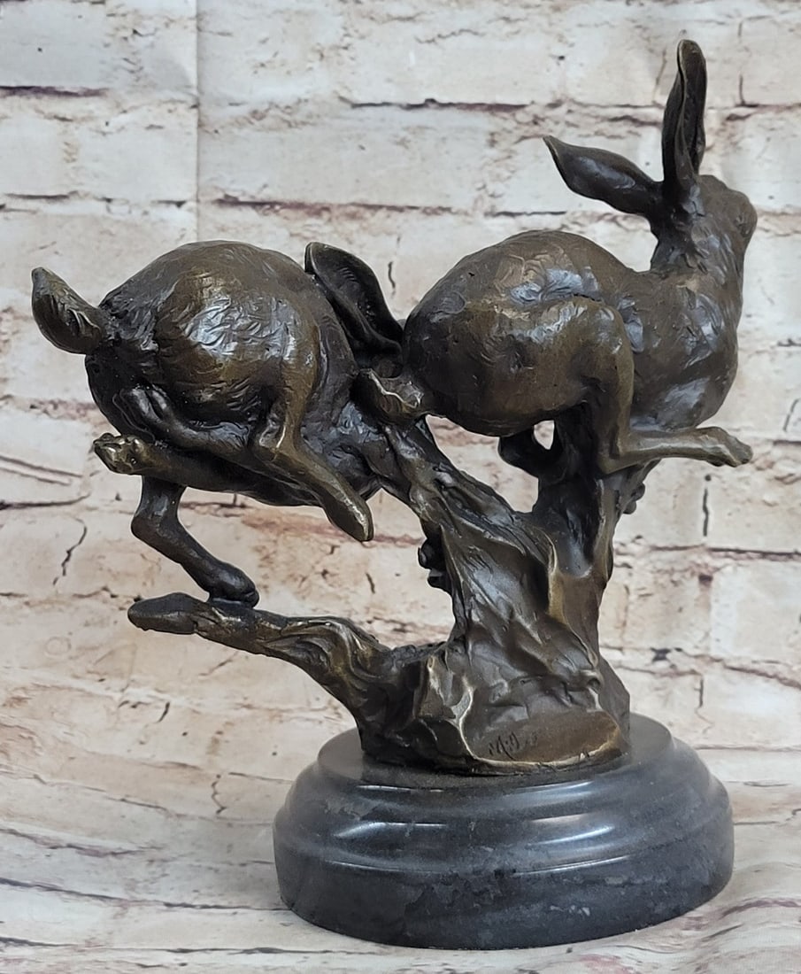 Two Running Hare Bronze Figurine - 5