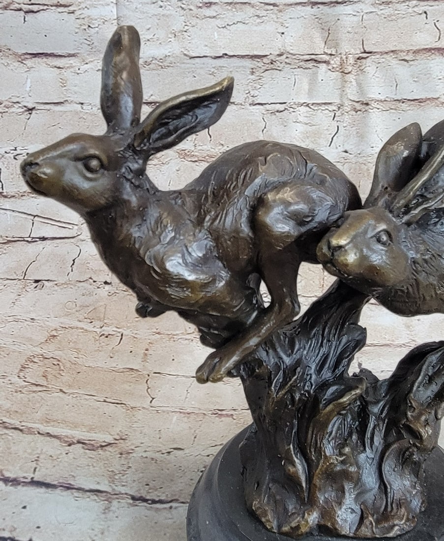Two Running Hare Bronze Figurine - 6