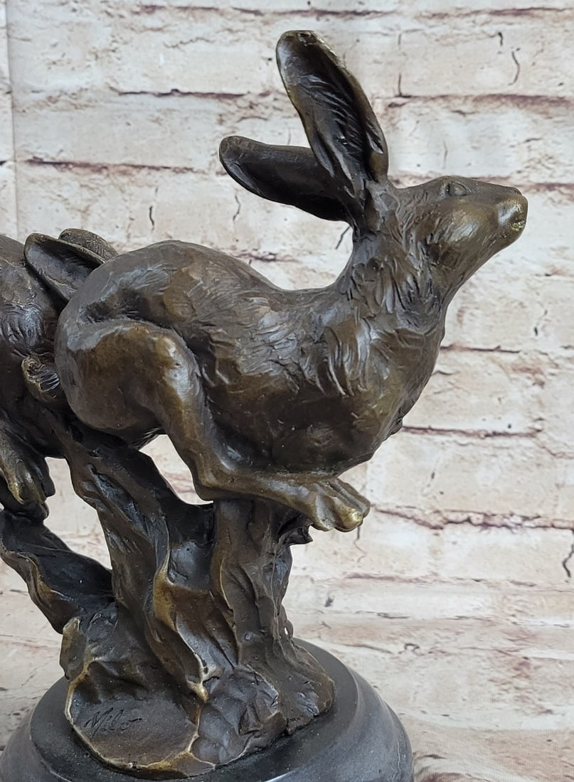 Two Running Hare Bronze Figurine - 8