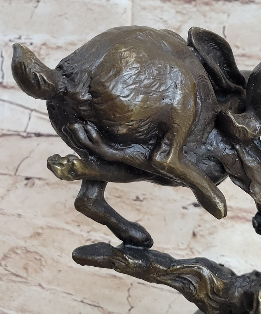 Two Running Hare Bronze Figurine - 9