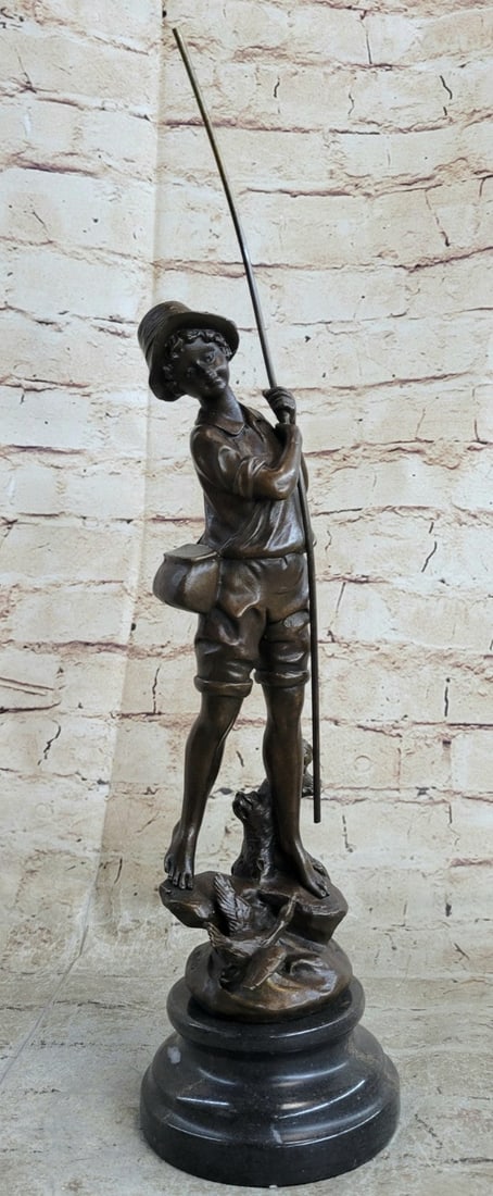 Little boy with Rod Fishing Bronze Figurine (1 of 9)