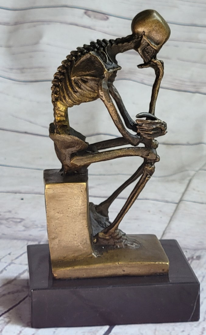 Skeleton Thinker Bronze Sculpture - 6