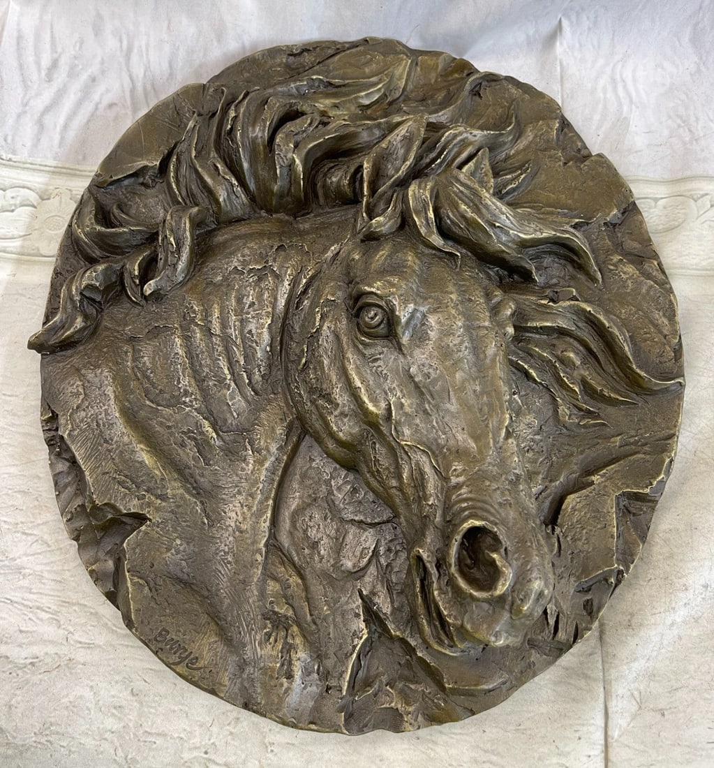 Bust Horse Head Bronze Sculpture: This incredibly detailed wall piece will be the focus or wonderful addition to any country-style area. The horses defining features shine in this Sculpture. A thick mane, prominent mouth and nose,