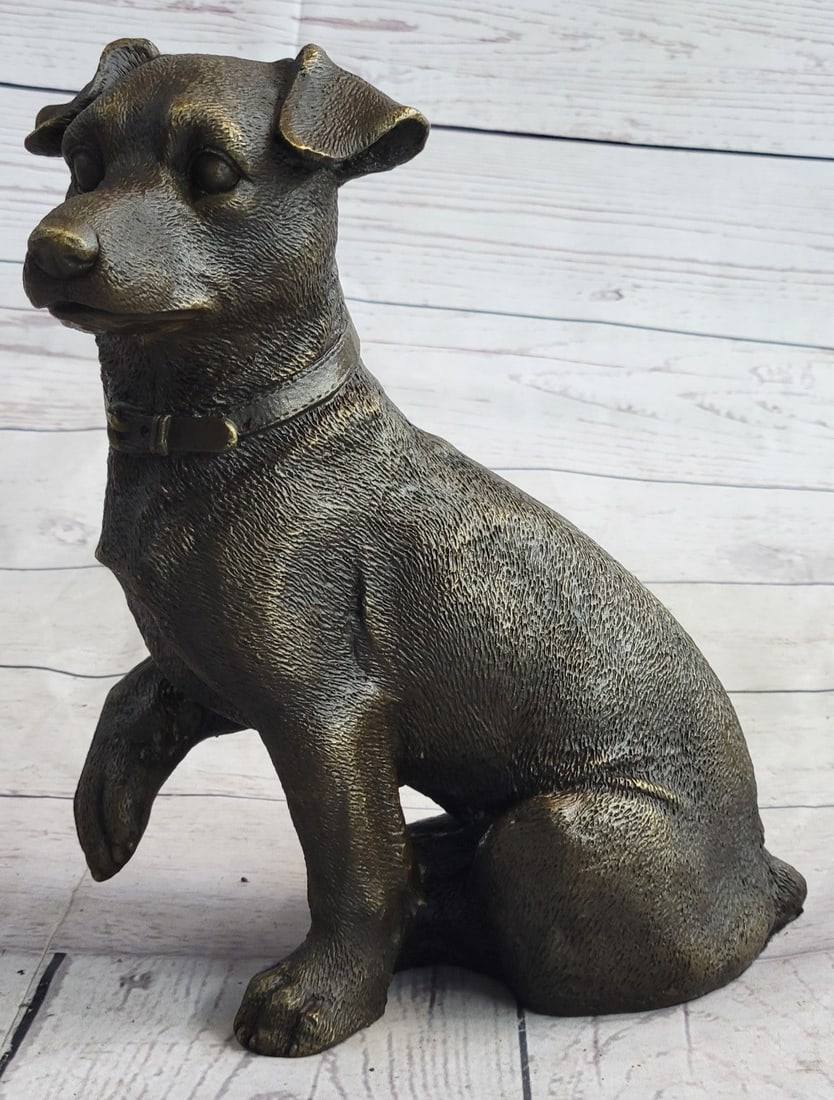 Animal Dog Bronze Sculpture: Jack Russell is playful, but can be stubborn, and are known for their propensity for chasing small animals, birds, and tennis balls with great determination and ferocity. Many dachshunds are