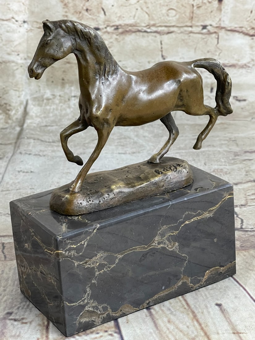 Galloping Horse Bronze Statue: The horse trots along with the grassy land. The horse is happy and pleases to be free. Free to roam, free to be himself without restraints. The beautiful, magnificent animal is strong, pleasant but a 