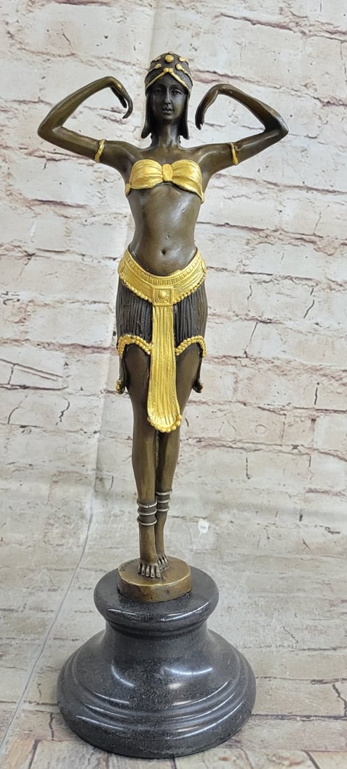 Semi Nude Dancer Bronze Sculpture: This the lost wax bronze casting technique to render amazing detail. From creating the mold to finish polishing and every step in the process in between. Dimensions: Height 16 X Width 6 inches.