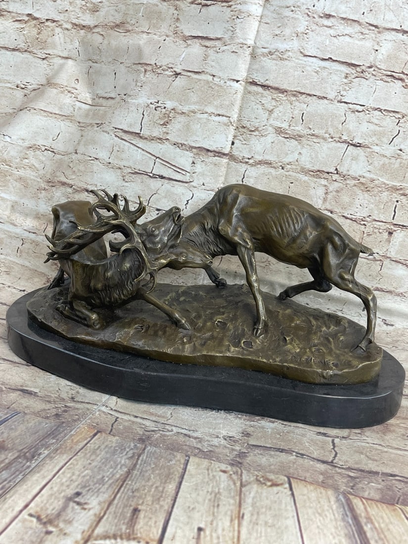 Elk Deer Bronze Sculpture: Bronze Marble Statue Elk Deer Stag Ranch Hunting Lodge It is the mating season as the beholder comes across a battle of masculine might between two reindeer; the winner to gain dominion and breeding