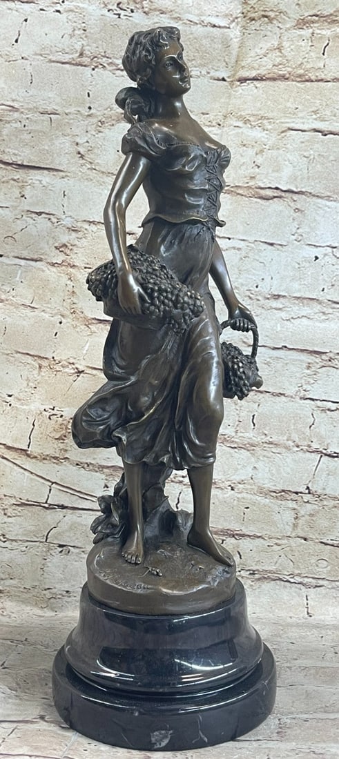 Allegory of The Autumn Bronze Sculpture: This bronze statue and cast in the traditional Lost Wax Casting Process. This ensures a quality bronze sculpture that may be passed down from generation to generation. This is a beautiful statue of a 