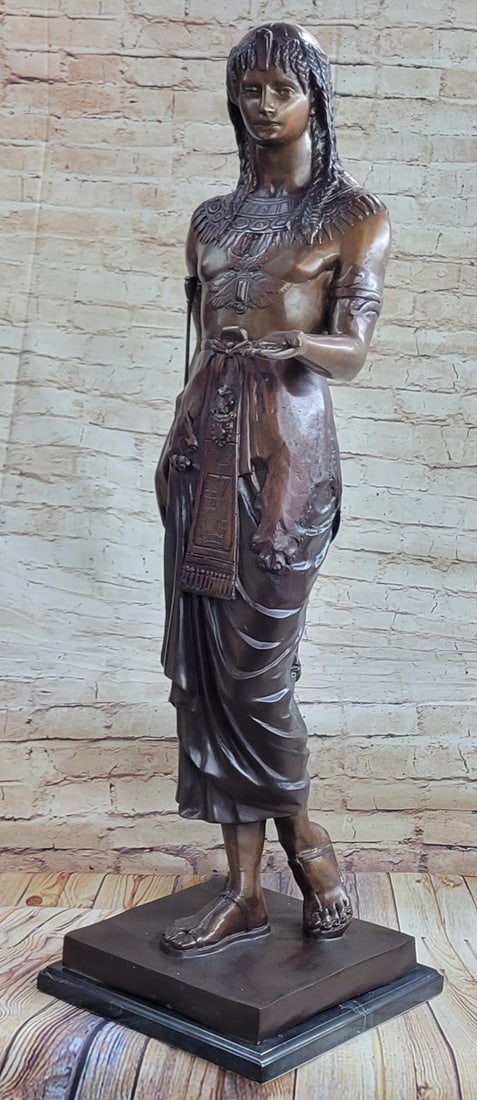 Egyptian Prince Bronze Sculpture on Marble Base Statue: A very nice, big Sculpture, this Art Deco Bronze Egyptian prince on Marble base. Once of the best creations of the artist Giancarlo. Relaxed a young prince stand in royal palace. In casual upright pos