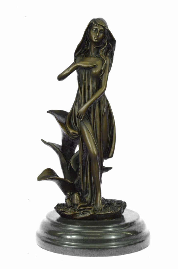 Mother Earth Bronze Sculpture: The energy flows from the luscious green earth through the soles of her feet and travels through her body. She is a nymph of the water and woods. She connects with the earth almost as if her