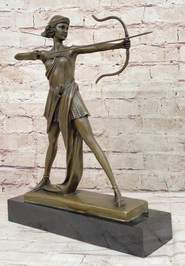Female Knight Warrior Bronze Statue: This piece is a gorgeous representation of the Greek goddess, Diana. In Roman mythology, Diana was the goddess of the hunt, being associated with wild animals and woodland, and of the moon. Diana was 