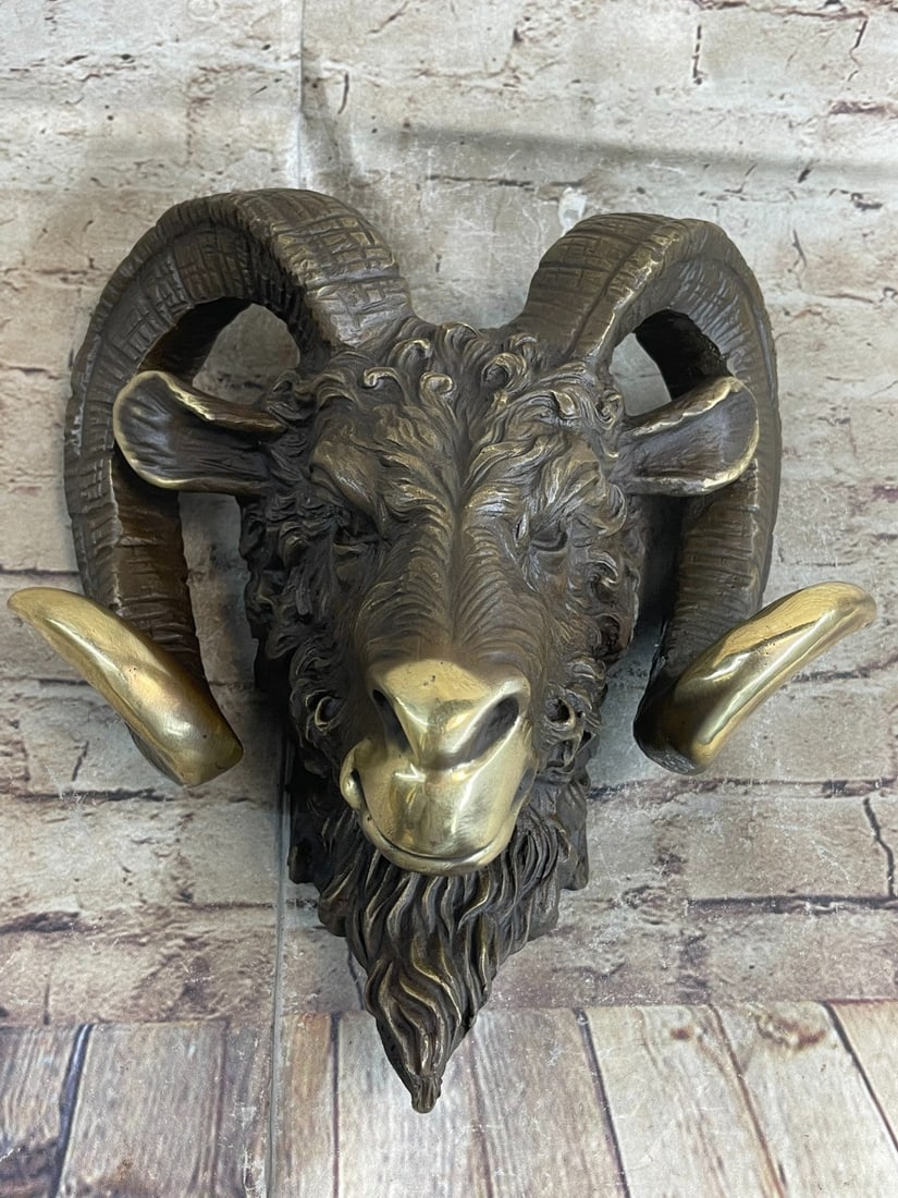Mascot Ram Head Bronze Sculpture: The ram has much cultural and religious significance throughout the world\'92s ancient civilizations including that of Egypt where the ram is thought to have been venerated due to its warlike
