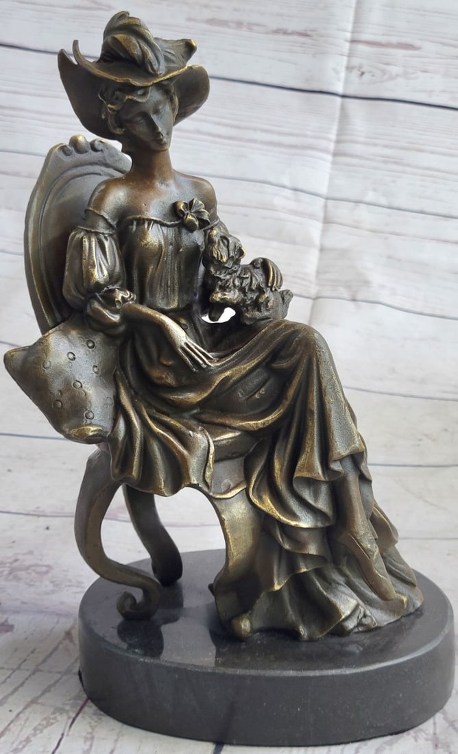 Victorian Girl Holding Dog Bronze Sculpture (1 of 9)