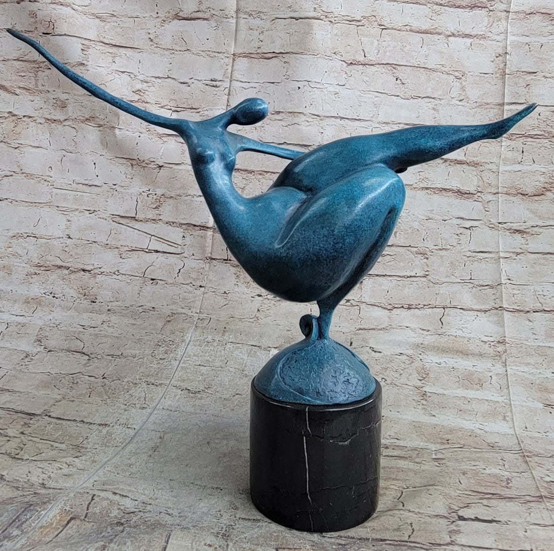 Modern Art Bronze Sculpture: This is a fantastic Modern Art Nude Bronze on a marble base. The Modern art sculpture is a picture of a happily Standing nude female with very female proportions. Our abstract sculpture is made of