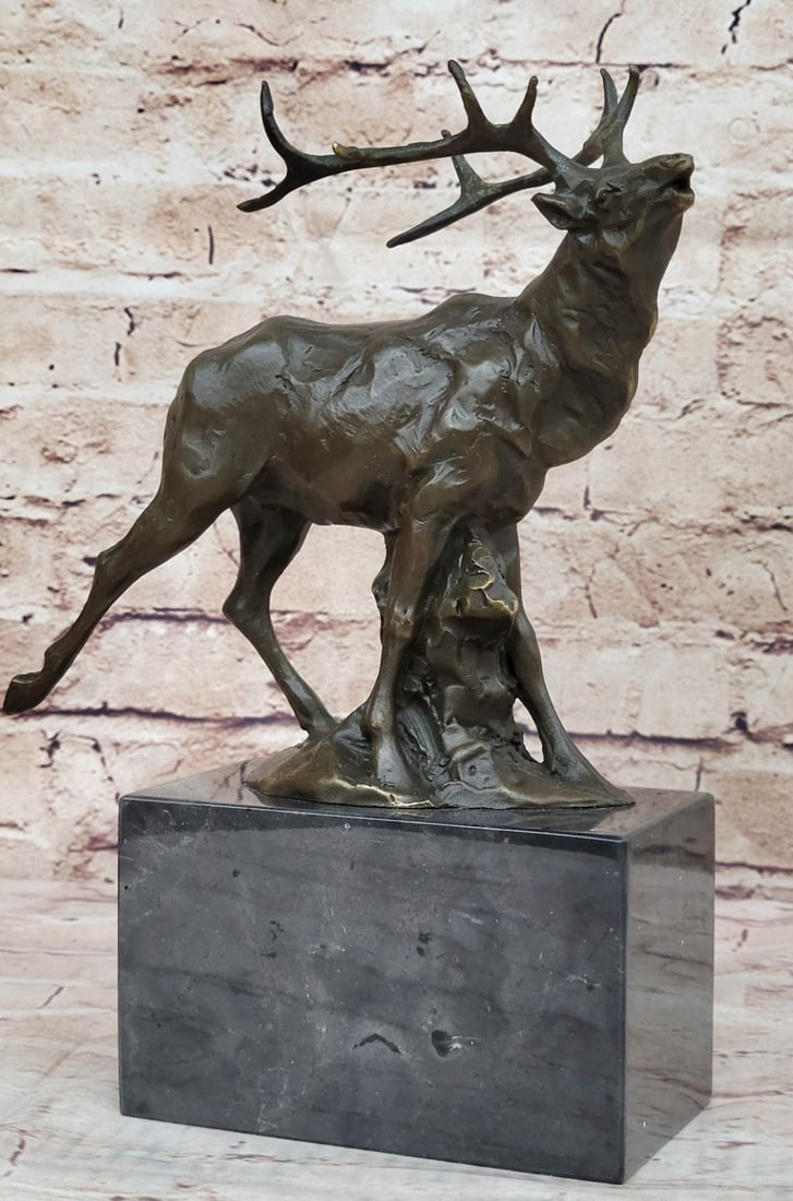 Male Deer in Forest Stag Statue: The male deer comes from the edge of the forest offering a series of vocalizations for the mountains to echo across the sky and lands. He seems as though he is on a mission to find a mate. His crown