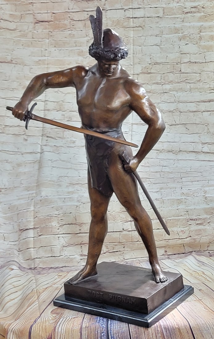 Post Pugnam Picault Bronze Statue: Post-Pugnam Picault Bronze Statue on Marble Base. This Bronze Sculpture will go beautifully put in any room of the house or as a gift. The quality of this refined art is rarely found in recast Bronzes
