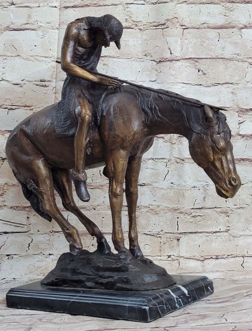 Warrior riding Horse Bronze Sculpture: This Sculpture features a man and his horse. He has his head completely down and it appears to be that he has fallen asleep. Now, this is often the stage for horse riders, because they are usually on 