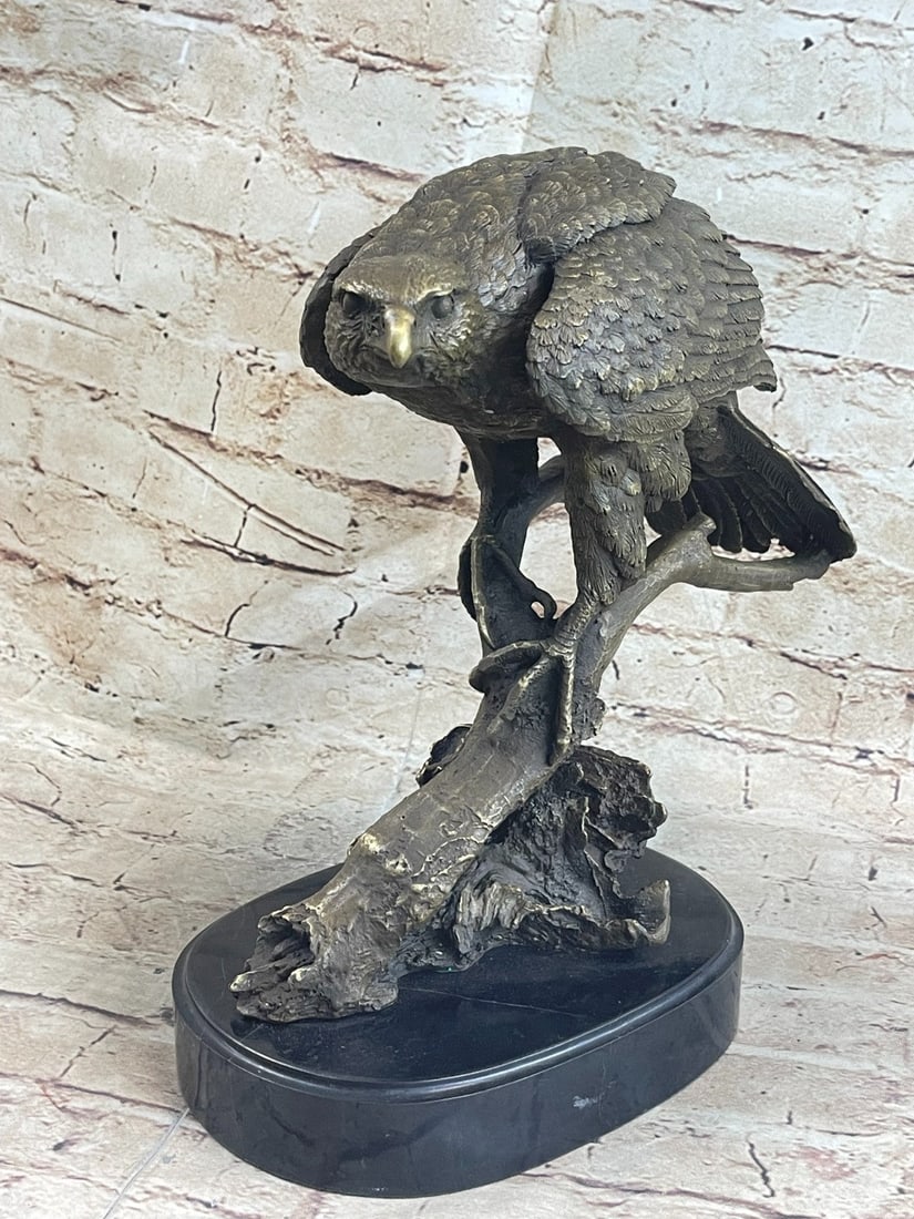 American Eagle on a Tree Branch Bronze Sculpture - 5