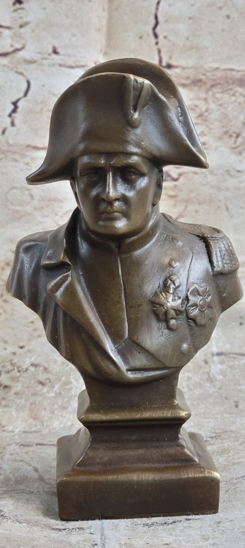 Napoleon Bonaparte France Emperor Bronze Sculpture: This is a bronze bust honoring the French commanding martial giant Napoleon Bonaparte 15 August 1769 - 5 May 1821. As Napoleon I, he was Emperor of the French from 1804 to 1815. His legal