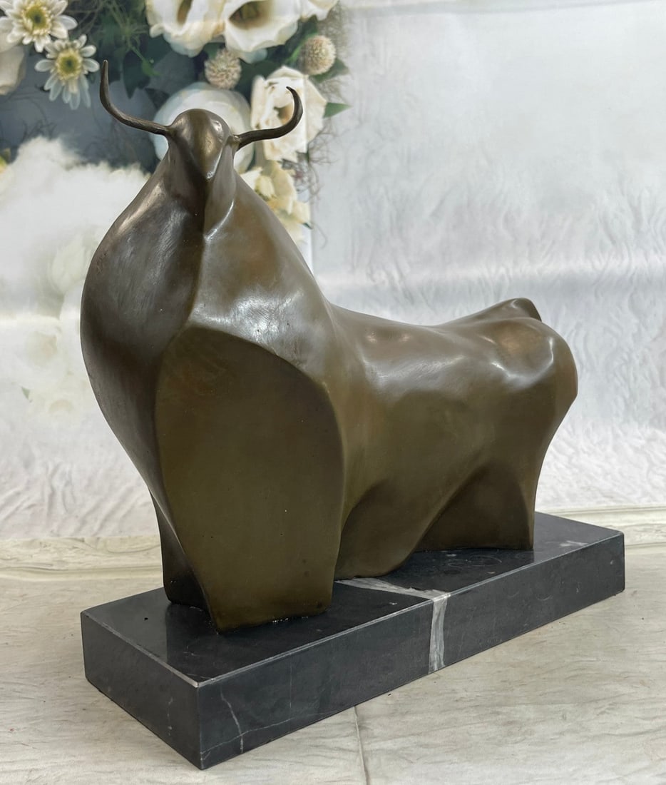 Modern Bull Bronze Sculpture: This is a great work depicting an abstract large bull. The exaggerated portions of the bull make it an abstract gift for any bull or animal lover. This proportionally exaggerated bronze sculpture is