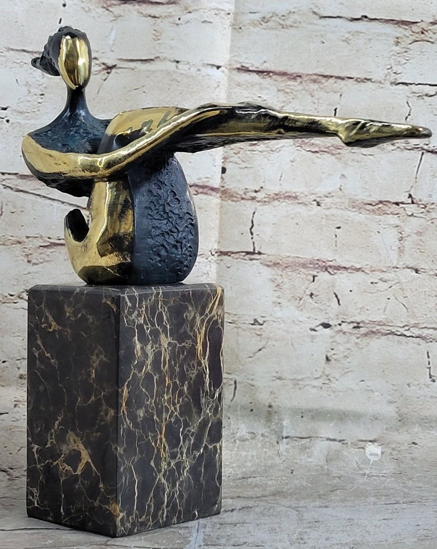 Nude Figurative Female Bronze Sculpture: The Sitting One is an abstract bronze sculpture. The bronze female figurine has contraceptive colors in the form Dark Green and gold patina that skillfully highlight the overall effect of this