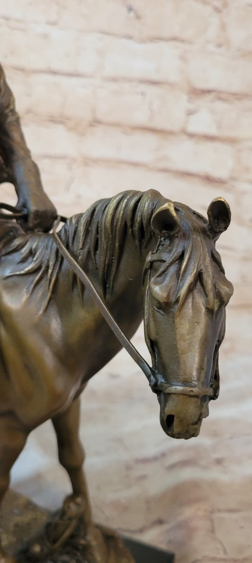 Cowboy With Hat Riding Horse Bronze Sculpture - 8