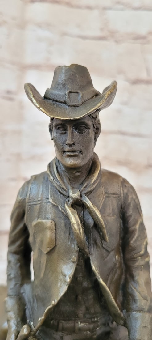 Cowboy With Hat Riding Horse Bronze Sculpture - 9