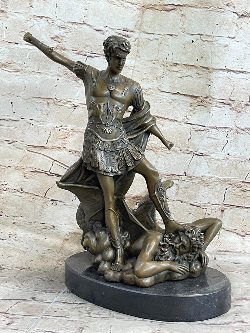 Archangel Michael Vs Devil Bronze Sculpture: This sculpture is based on Guido Reni's painting in Santa Maria dellaConcezione, Rome, of the Archangel Michael battling the devil. During the great war in Heaven that was incited by the fallen angel