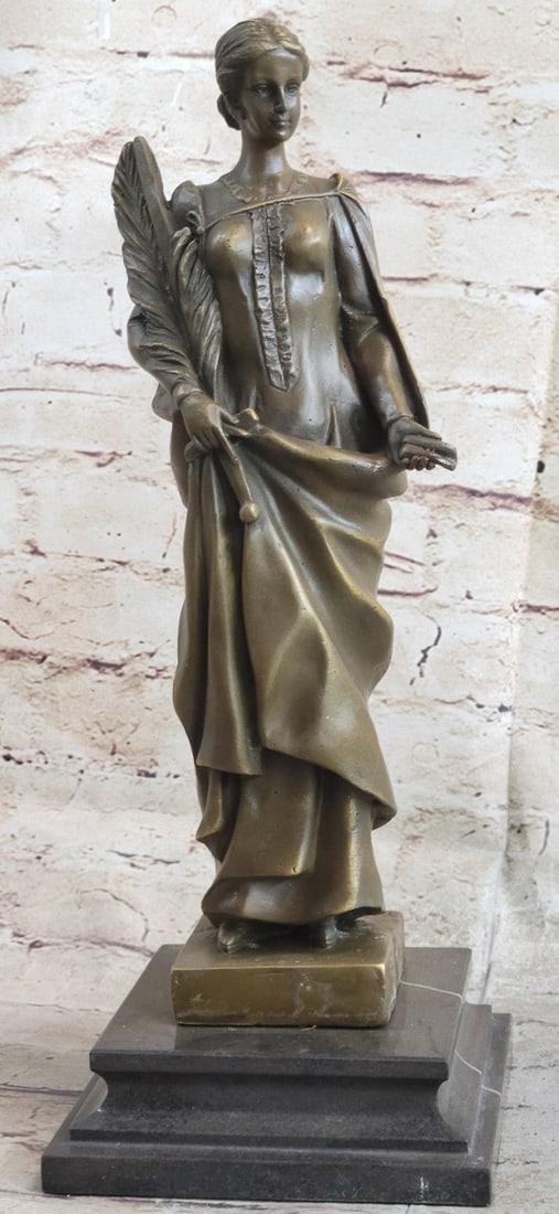 Young Woman with Sword and Lantern Bronze Sculpture: A symbolic work with woman arm clutching sword covered by a palm branch, while in her other hand holds a small lantern. A smaller recast of Peace with nice detail was produced during world war I. This